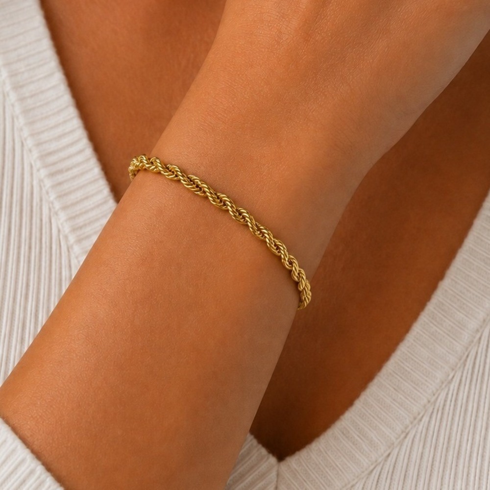 14KT Gold Overlay Rope Bracelet 8" 6mm Made in USA New Old Stock Vintage